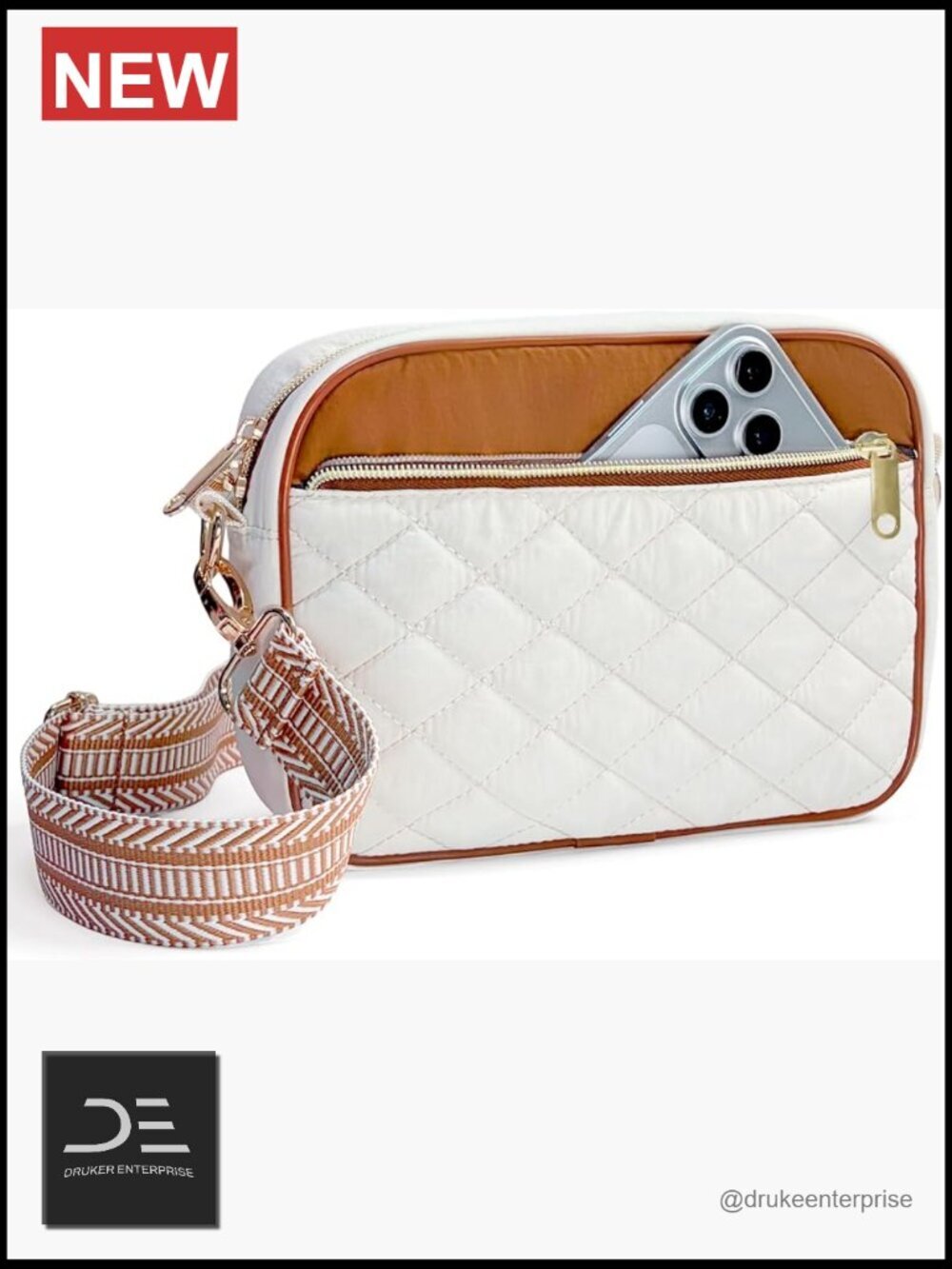 Quilted Crossbody Bag for Travel, Puffy Shoulder Handbag with Wide Strap, Nylon